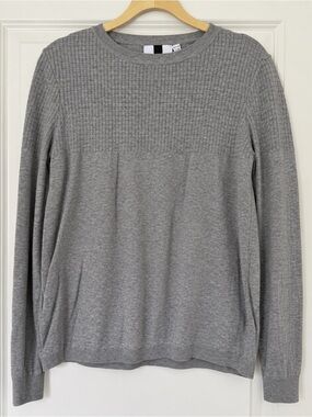 Topman Men's Lightweight Gray Crewneck Sweater with Ribbed Yoke US M